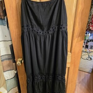 Black Maxi Skirt with Lace Detail